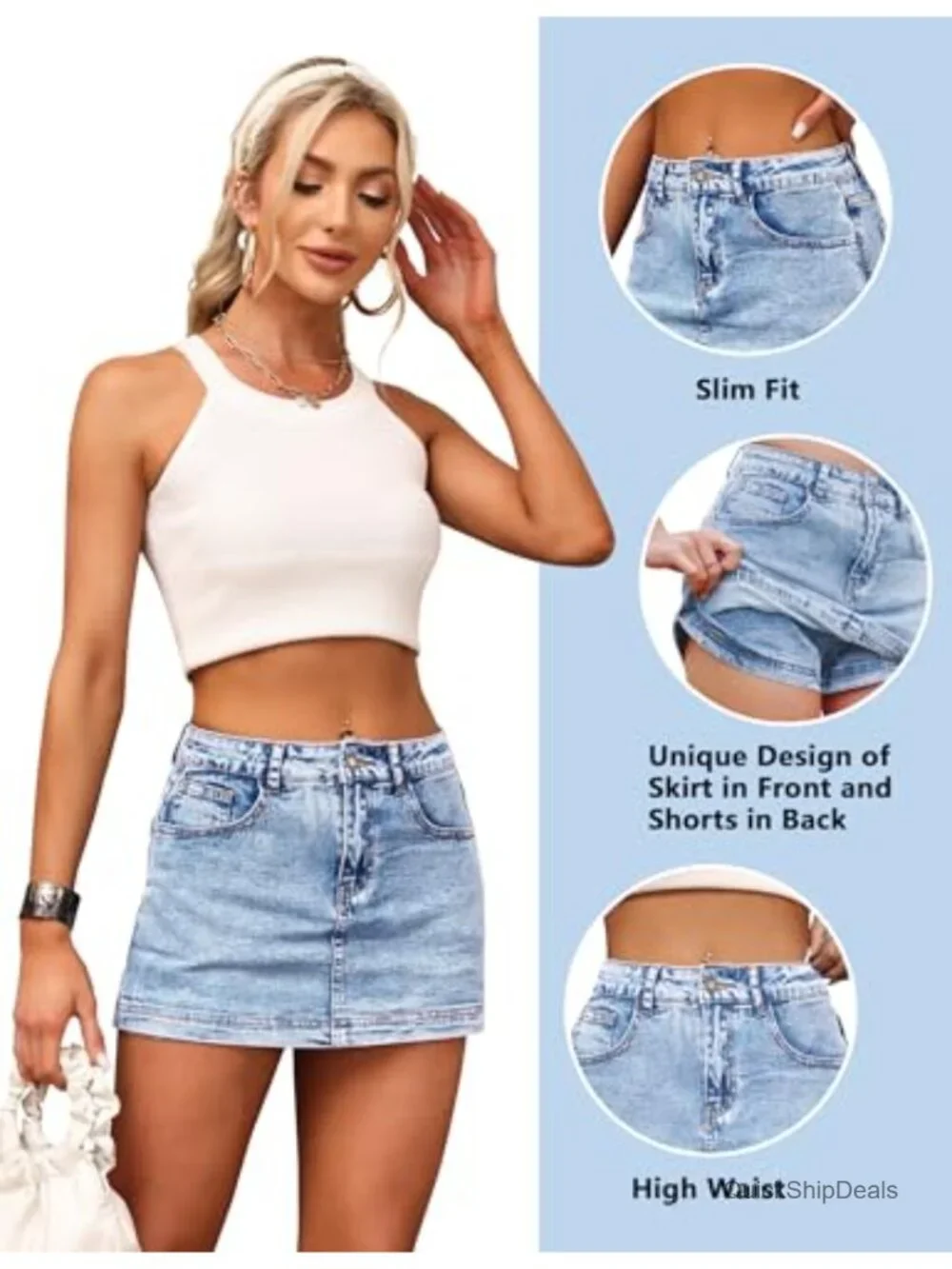 Women's High Waist Denim Skort Stretch Jean Skirt with Pockets